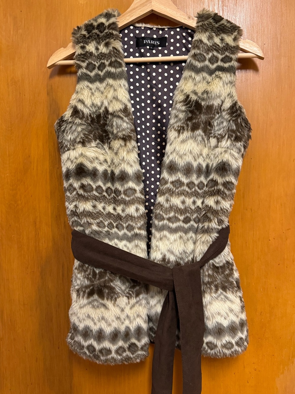 Paris  Multi-Tone Brown & Cream Faux Fur Belted Vest